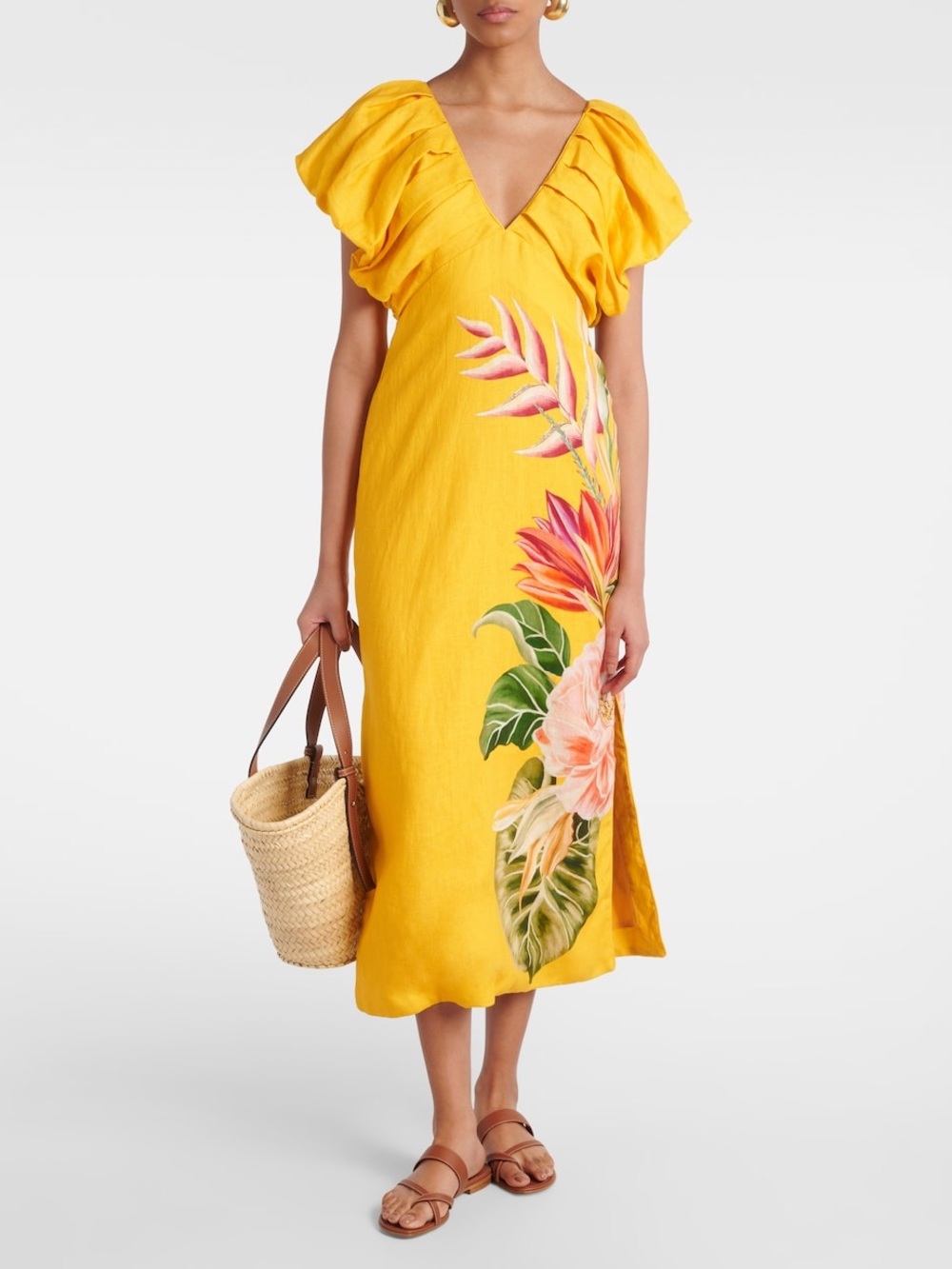 Farm Rio Spring Awakening Floral Linen Midi Dress